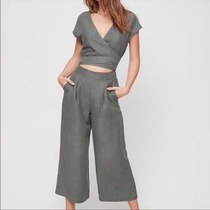 COPY - Aritzia Linen Jumpsuit in Fatigue Green